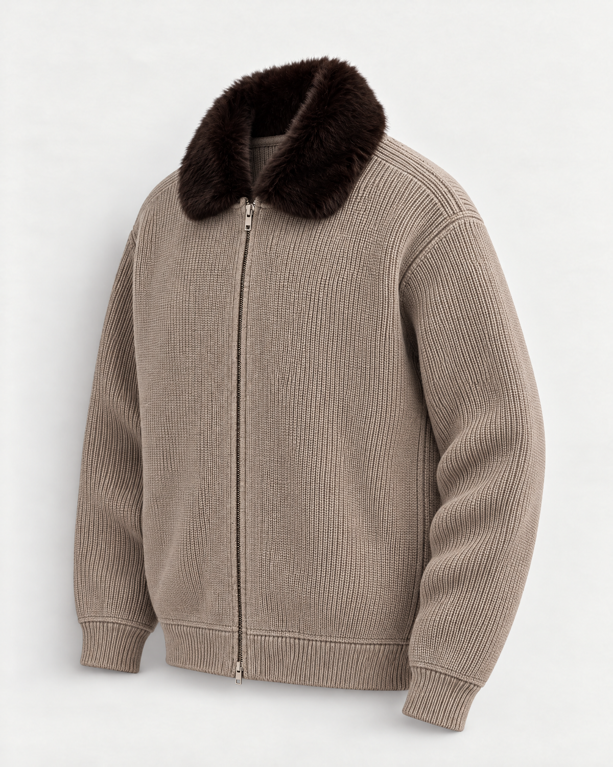 The Engadin Zip Knit, three-quarter view